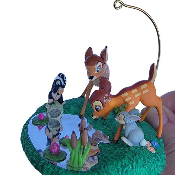 Vintage Disney Bambi Ornament Mirror Pond Scene with Thumper & Flower - Picture 9 of 10